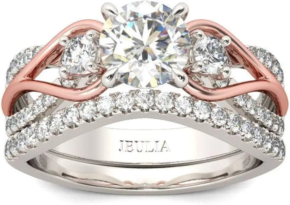 Gold-Tone Sterling Silver Round Halo Jewelry Set