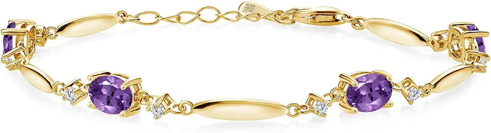 18K Yellow Gold-Plated Oval Moissanite Tennis Bracelet with Birthstone