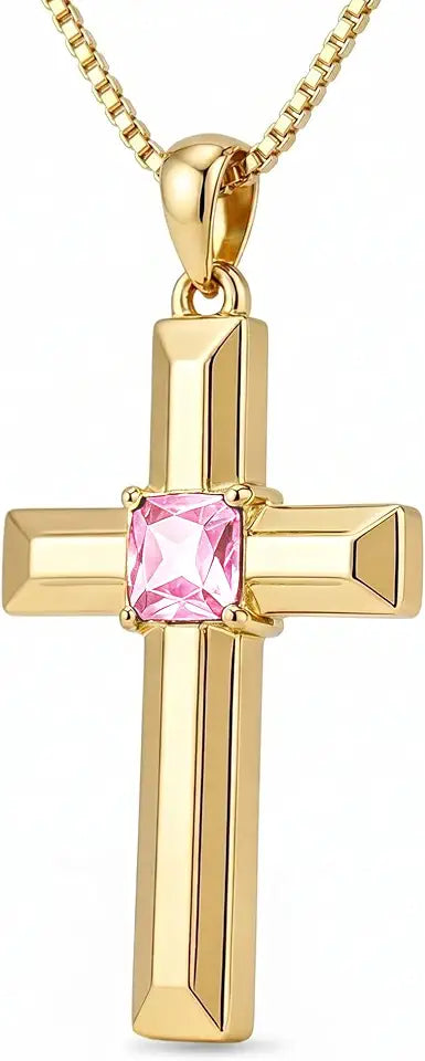 Gold-Tone Birthstone Cross Necklace