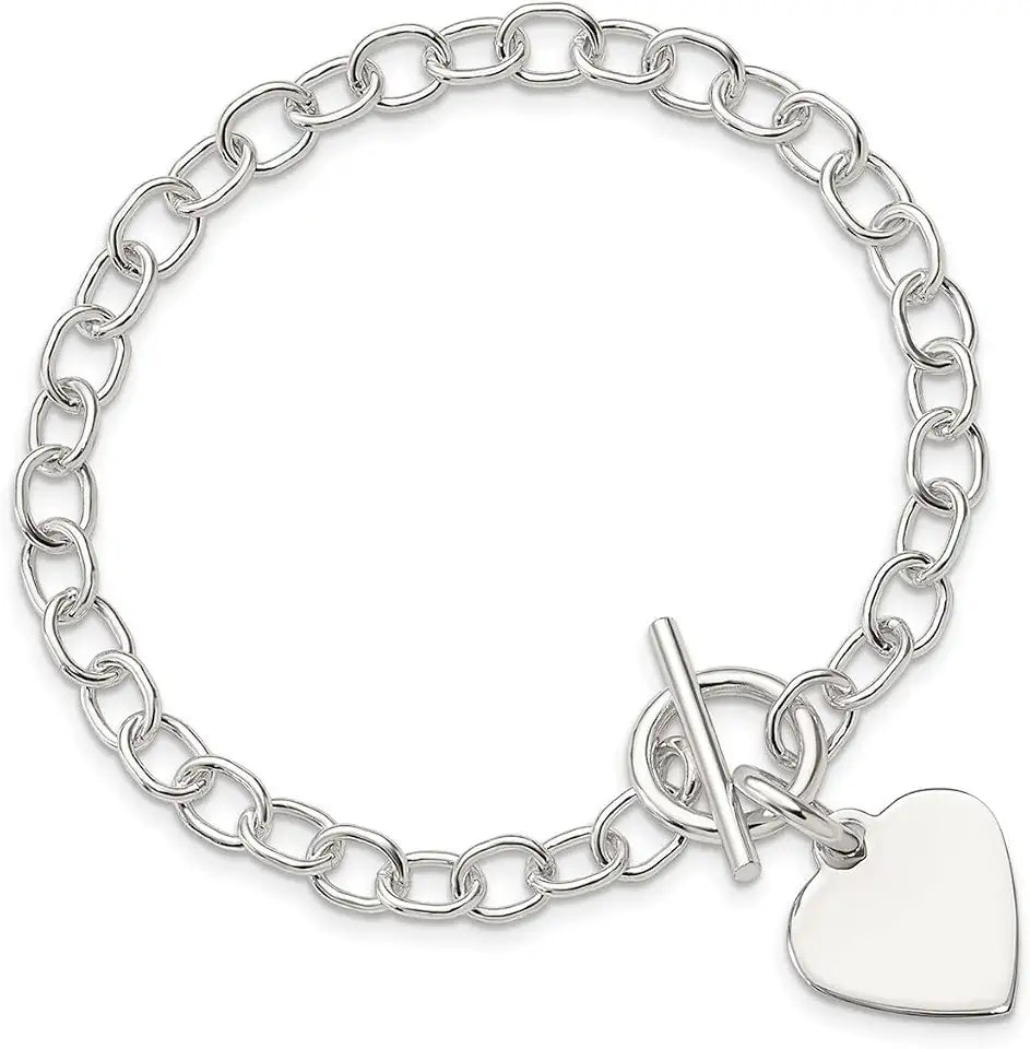 Sterling Silver Heart Bracelet, 15mm