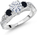 Sterling Silver Round Moissanite Engagement Ring, 6MM