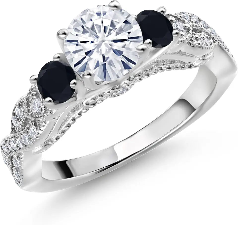 Sterling Silver Round Moissanite Engagement Ring, 6MM