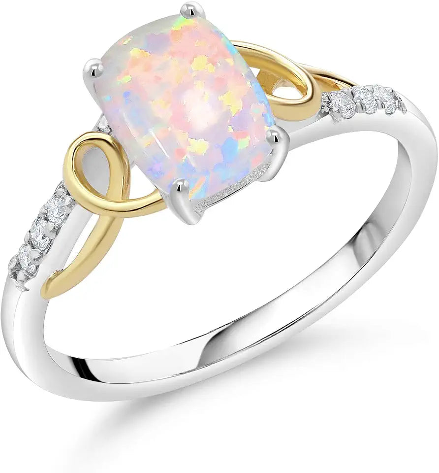 Gold-Tone Sterling Silver Lab-Grown Diamond Engagement Ring with Birthstone