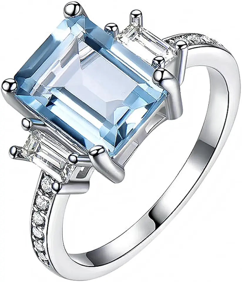 Sterling Silver Emerald-Cut Moissanite Engagement Ring, 9 MM