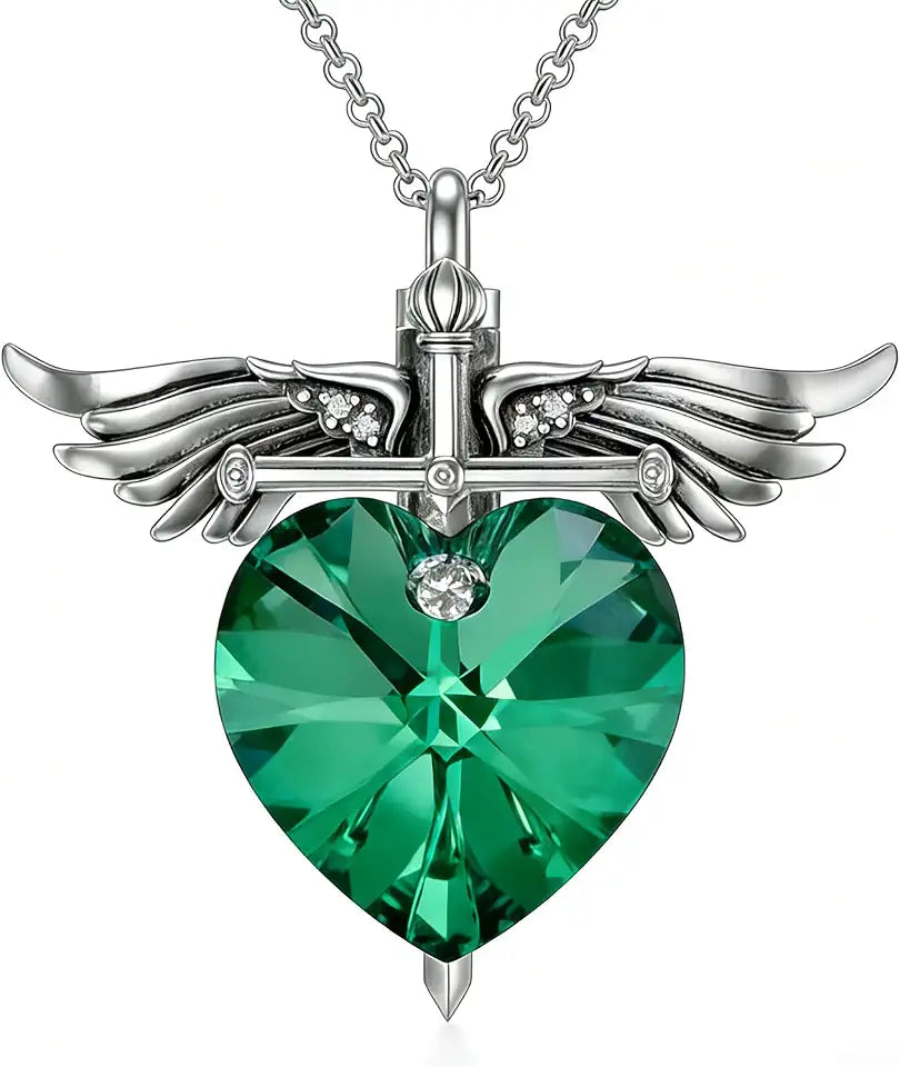Crystal Heart Memorial Necklace with Birthstone