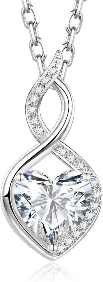 Sterling Silver Moissanite Heart Infinity Necklace