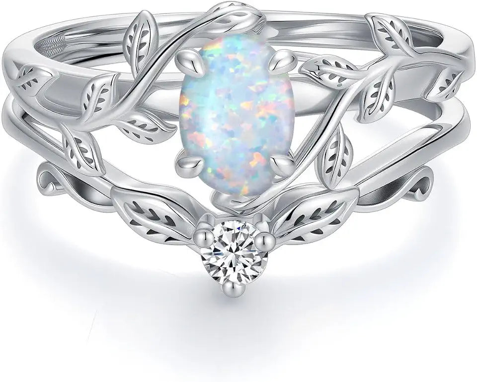 Sterling Silver Oval Opal Engagement Ring