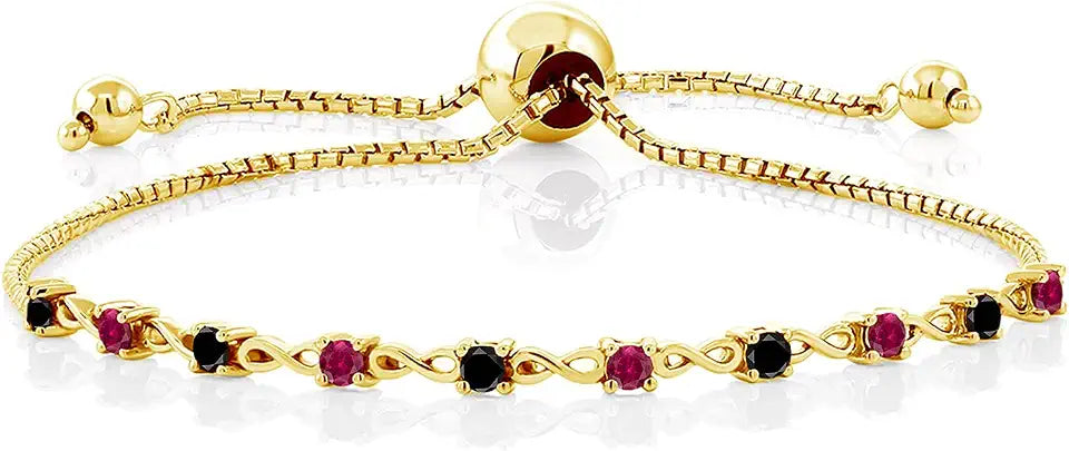 18K Yellow Gold-Plated Round Created Ruby Tennis Infinity Bracelet