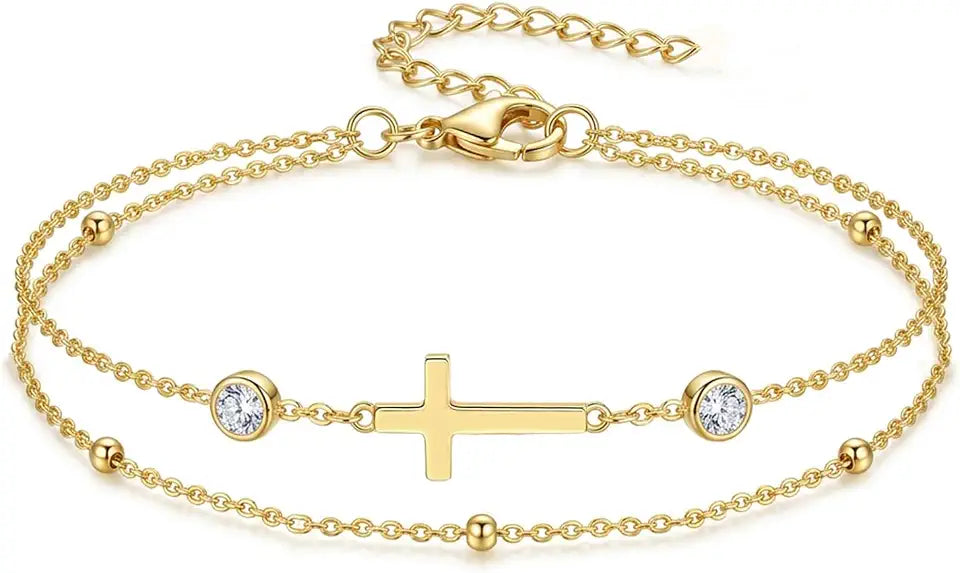 Gold-Tone Birthstone Cross Bracelet