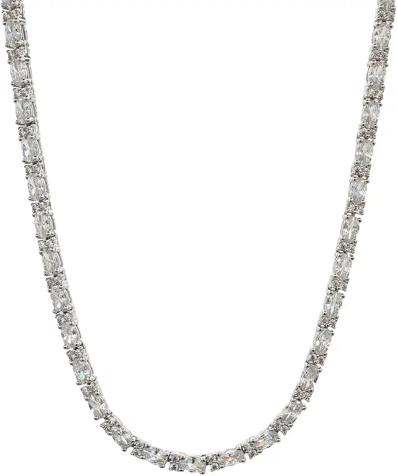 Gold-Tone Oval Emerald Tennis Multicolor Necklace