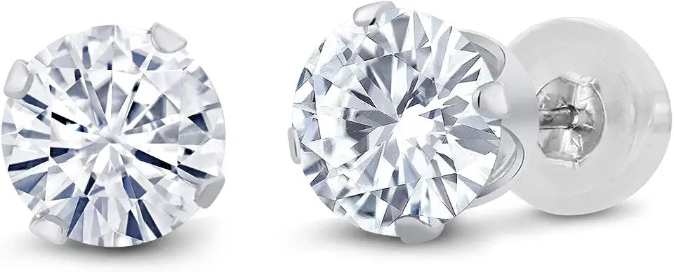 Gold-Tone Round Moissanite Stud Earrings