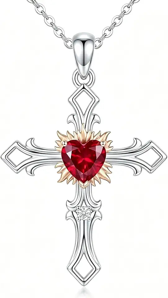Sterling Silver Ruby Cross Necklace