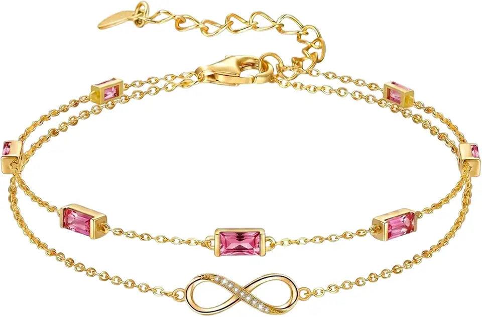 Gold-Tone Square Birthstone Infinity Layered Bracelet