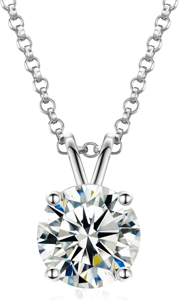 Gold-Tone Sterling Silver Round Moissanite Solitaire Necklace