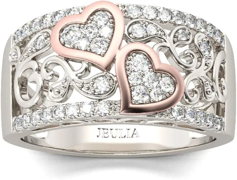 Rose Gold-Plated Round Cubic Zirconia Heart Halo Engagement Ring