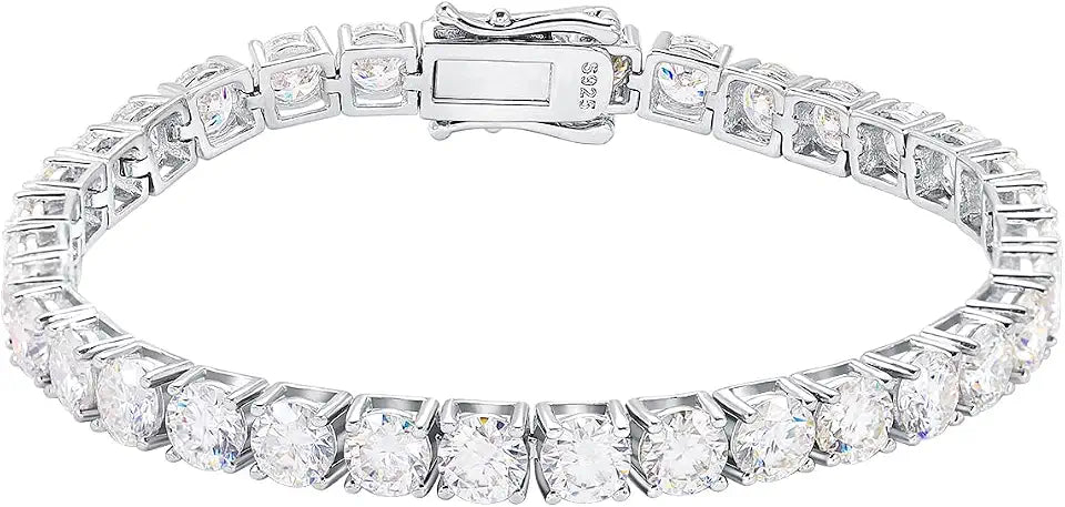 Gold-Tone Sterling Silver Round Moissanite Tennis Bracelet, 6.5mm