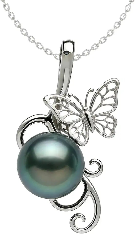 Sterling Silver Black Pearl Butterfly Necklace
