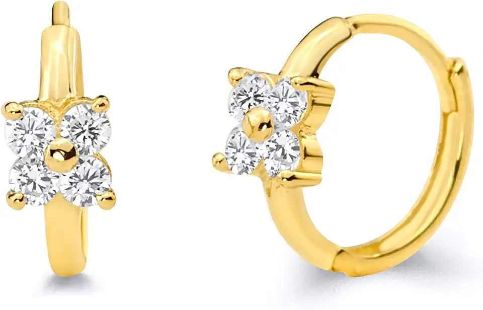 Gold-Tone Cubic Zirconia Huggie Floral Earrings