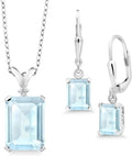 Sterling Silver Emerald-Cut Emerald Jewelry Set with Birthstone, 1.5MM