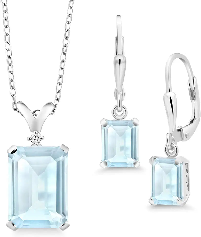 Sterling Silver Emerald-Cut Emerald Jewelry Set with Birthstone, 1.5MM