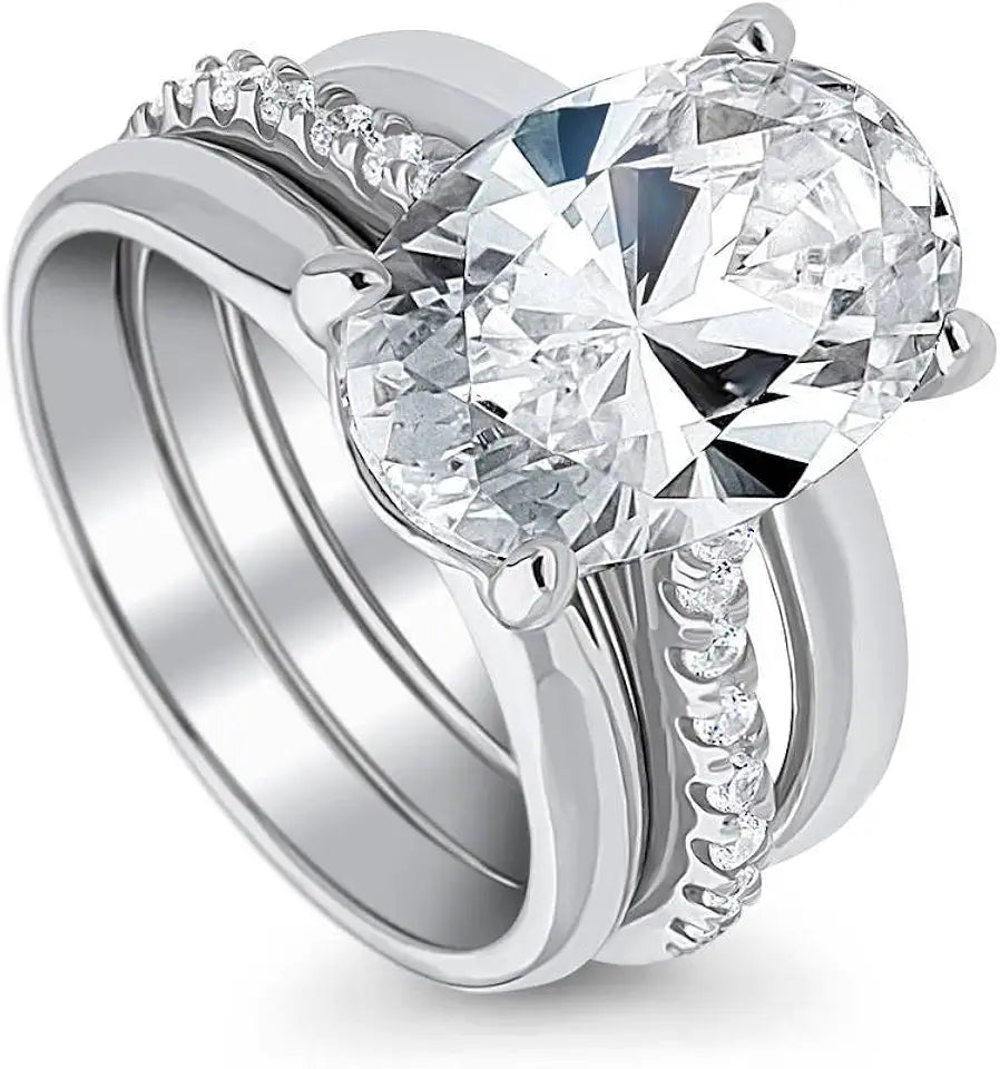Sterling Silver Oval Cubic Zirconia Solitaire Engagement Ring