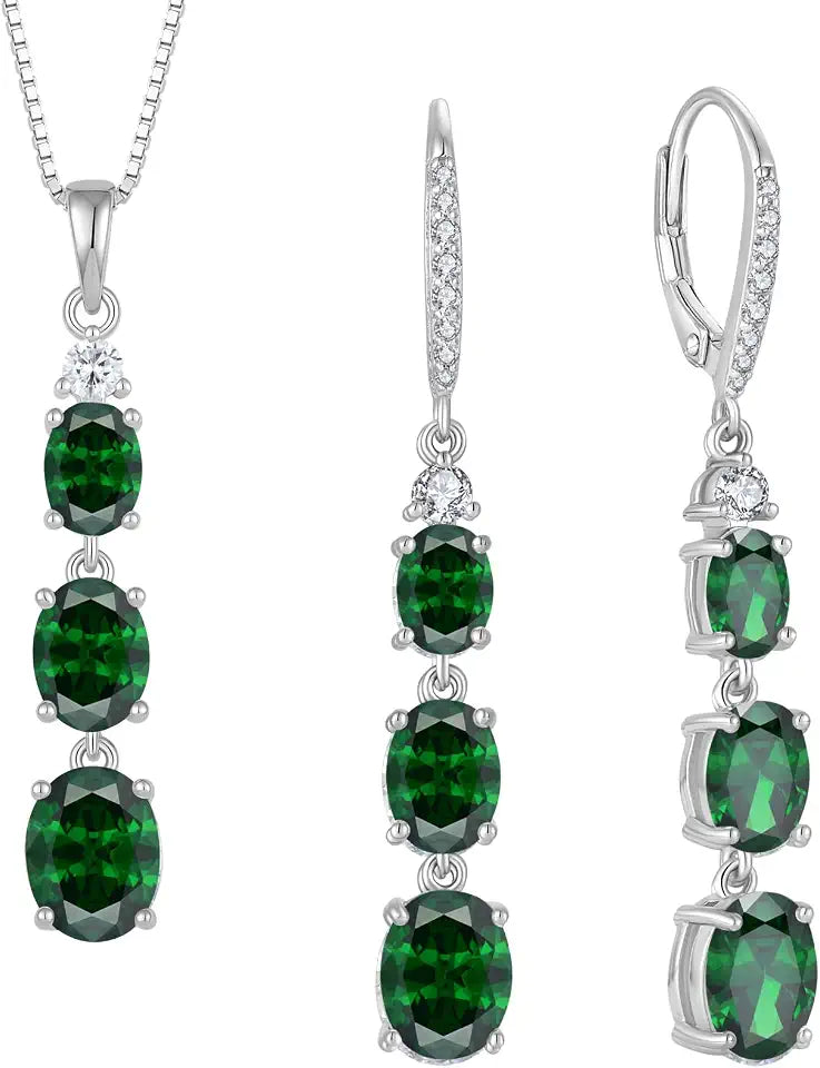 Created Emerald Drop Jewelry Set with Birthstone