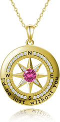 18K Gold-Plated Birthstone Compass Necklace