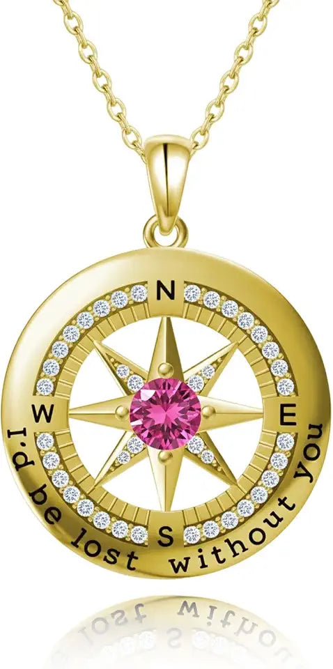 18K Gold-Plated Birthstone Compass Necklace