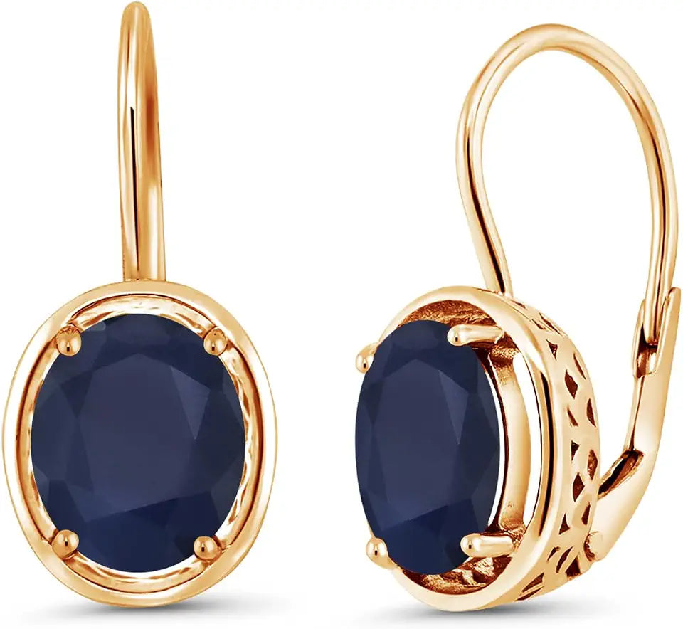18K Yellow Gold-Plated Oval Sapphire Earrings
