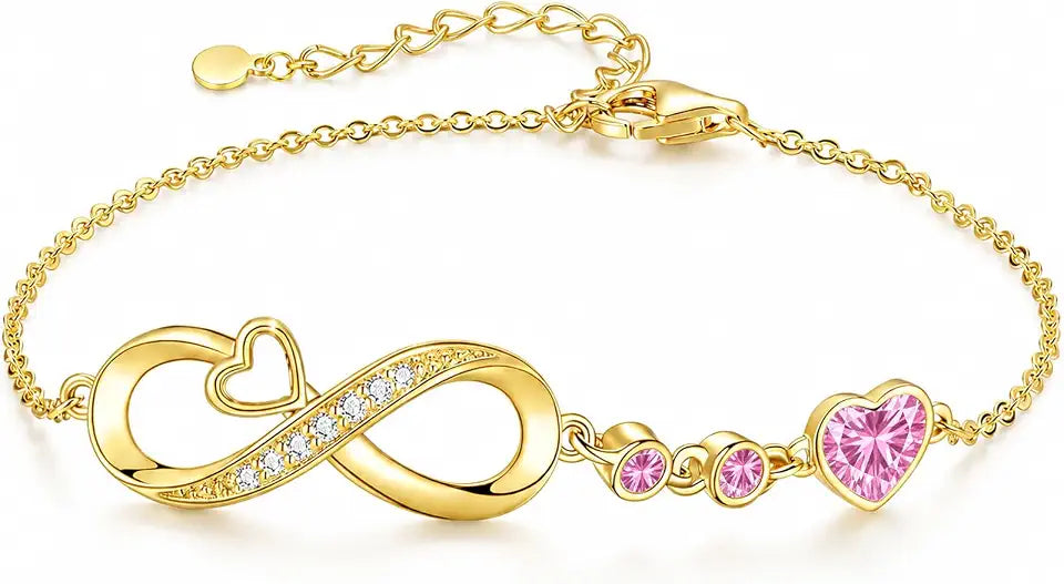 Gold-Tone Birthstone Heart Infinity Bracelet