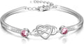 Sterling Silver Crystal Heart Infinity Bracelet with Birthstone