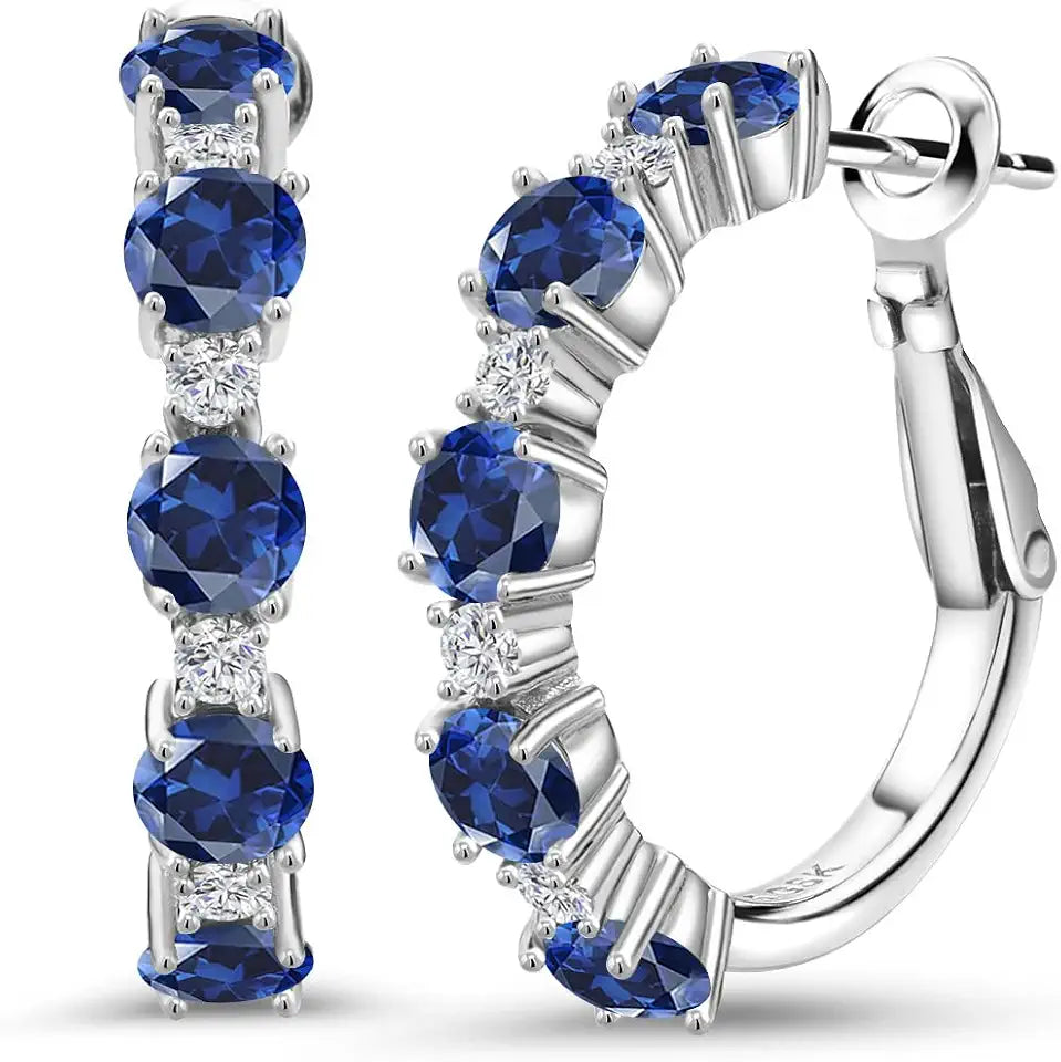 Sterling Silver Round Lab-Grown Diamond Hoop Earrings with Birthstone