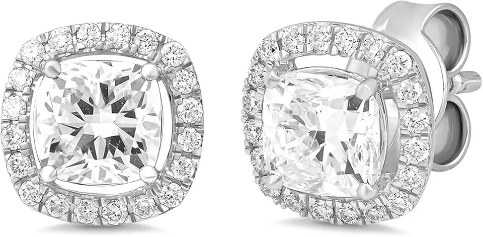 Gold-Plated Lab-Grown Diamond Stud Halo Earrings