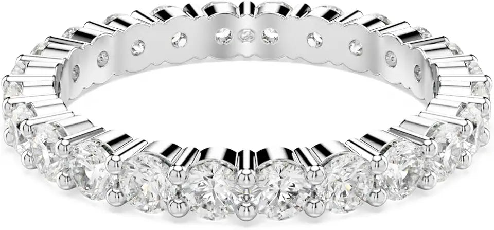 Rhodium-Plated Round Crystal Ring