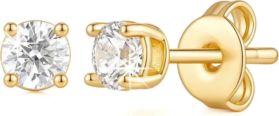 Gold-Tone Round Lab-Grown Diamond Stud Earrings