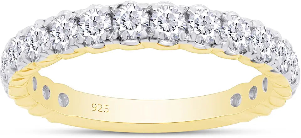 Gold-Tone Sterling Silver Round Moissanite Engagement Ring