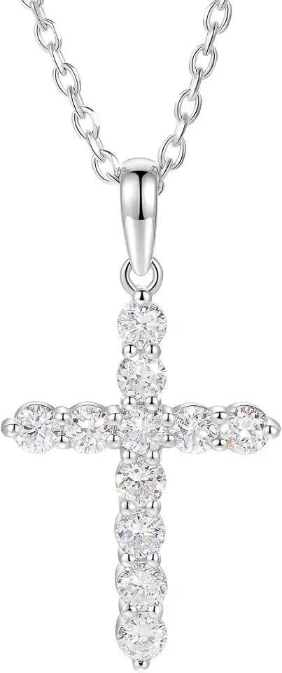 18K Gold-Plated Sterling Silver Lab-Grown Diamond Cross Necklace