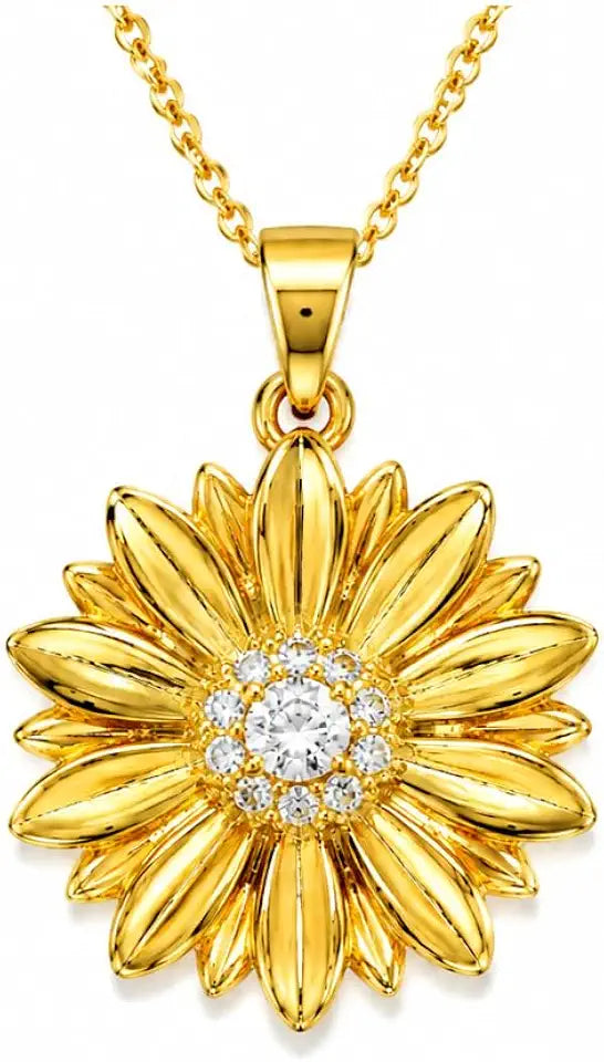 Gold-Tone Moissanite Sunflower Floral Necklace