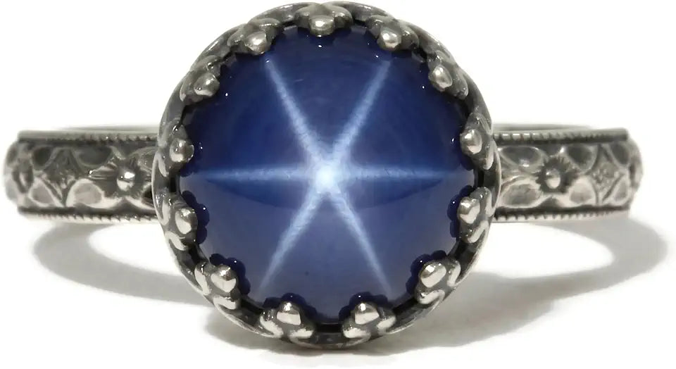 Sterling Silver Sapphire Star Floral Ring