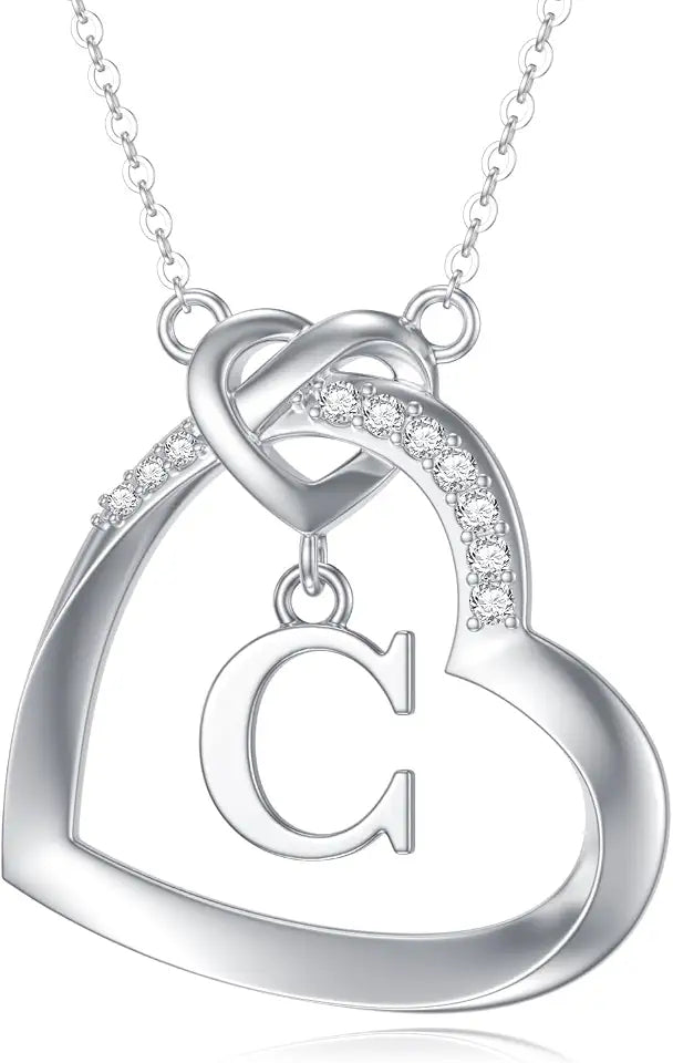 Sterling Silver Lab-Grown Diamond Heart Initial Necklace