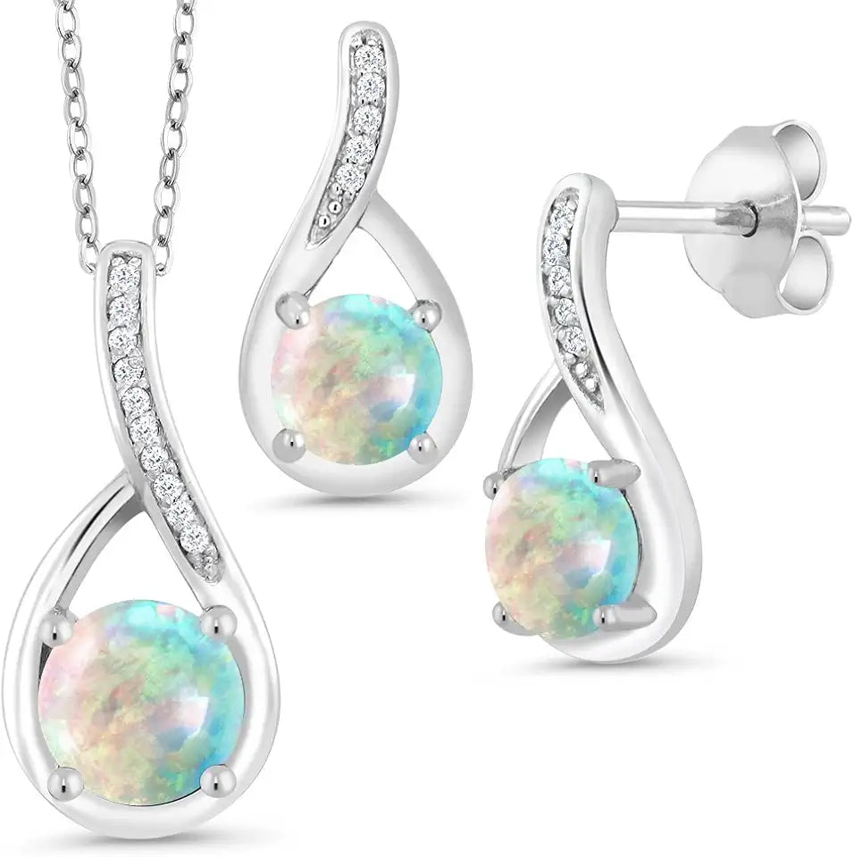 Sterling Silver Round Birthstone Jewelry Set, 6MM