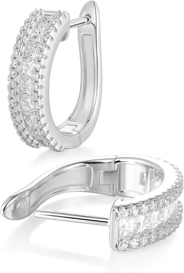 14K Gold-Plated Sterling Silver Moissanite Hoop Huggie Earrings