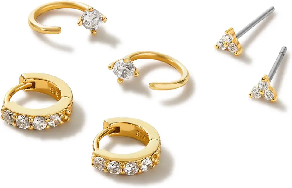 14K Gold-Plated Cubic Zirconia Stud Huggie Jewelry Set
