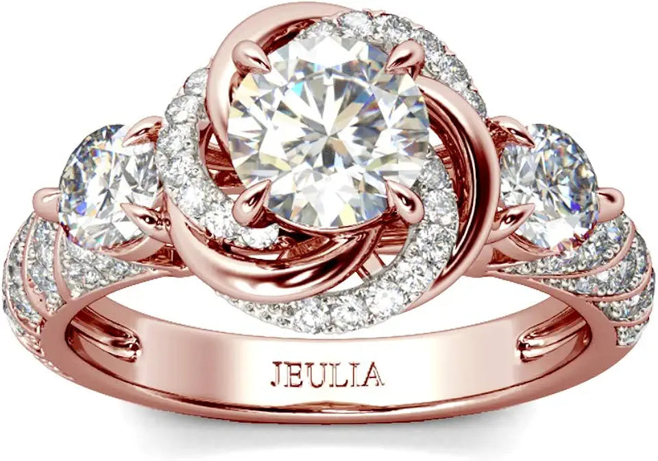 Rose Gold-Plated Sterling Silver Cubic Zirconia Halo Engagement Ring