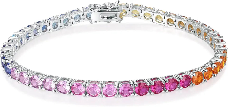Gold-Tone Round Moissanite Tennis Multicolor Bracelet