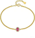 Gold-Tone Oval Birthstone Cuban Link Halo Bracelet