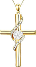 Gold-Tone Birthstone Heart Cross Necklace