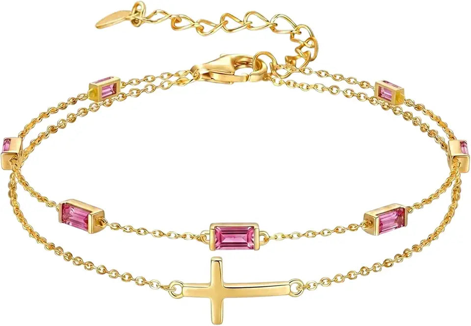Gold-Tone Birthstone Cross Bracelet