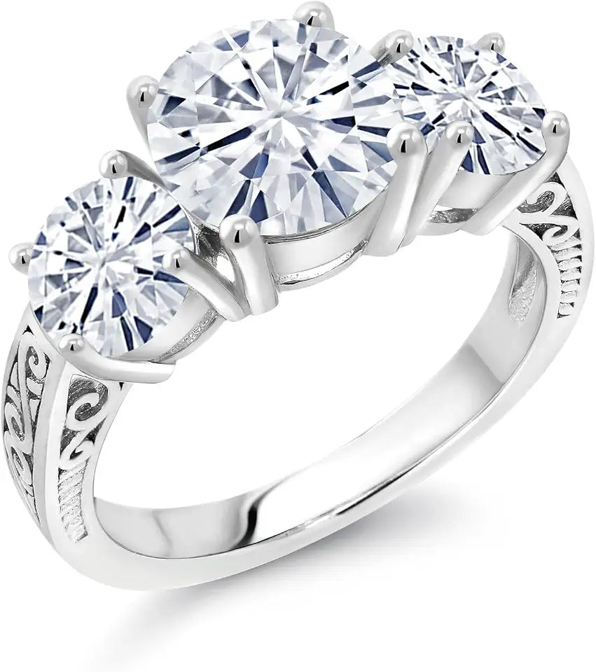 Sterling Silver Round Birthstone Engagement Ring, 8MM