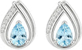 14K White Gold-Plated Sterling Silver Teardrop Aquamarine Stud Earrings